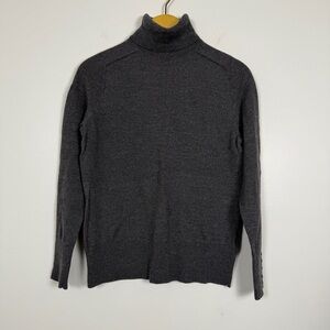 Victor Alfaro 100% Wool Turtleneck Sweater L Charcoal Gray Button Cuff Designer